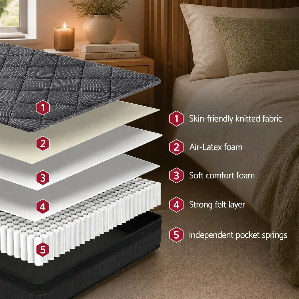 King Size Mattress Euro Top 25cm Pocket Spring Latex Medium Firm Support