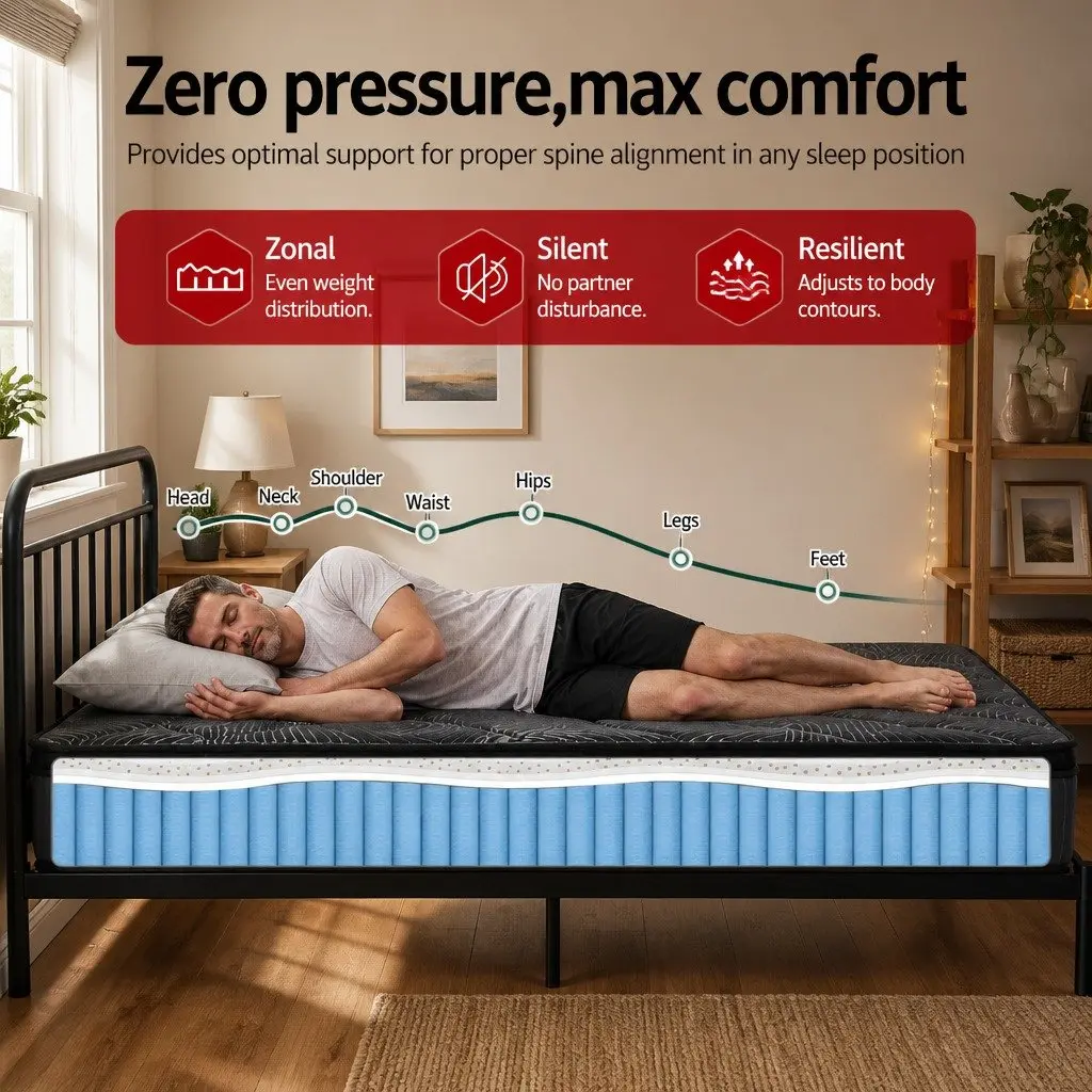 King Size Mattress Euro Top 25cm Pocket Spring Latex Medium Firm Support