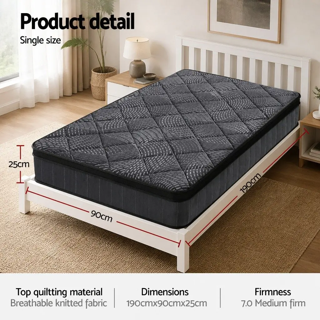 Single Mattress 25cm Pocket Spring Latex Euro Top Medium Firm Bed Hybrid Support