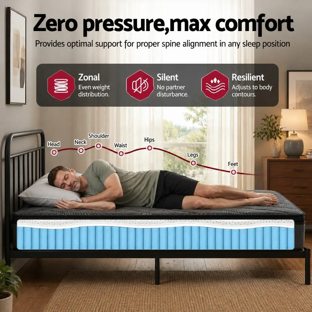 Single Mattress 25cm Pocket Spring Latex Euro Top Medium Firm Bed Hybrid Support