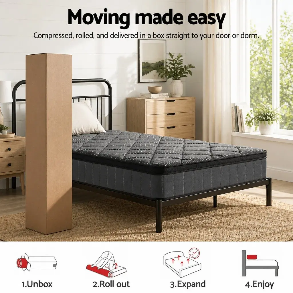 Single Mattress 25cm Pocket Spring Latex Euro Top Medium Firm Bed Hybrid Support