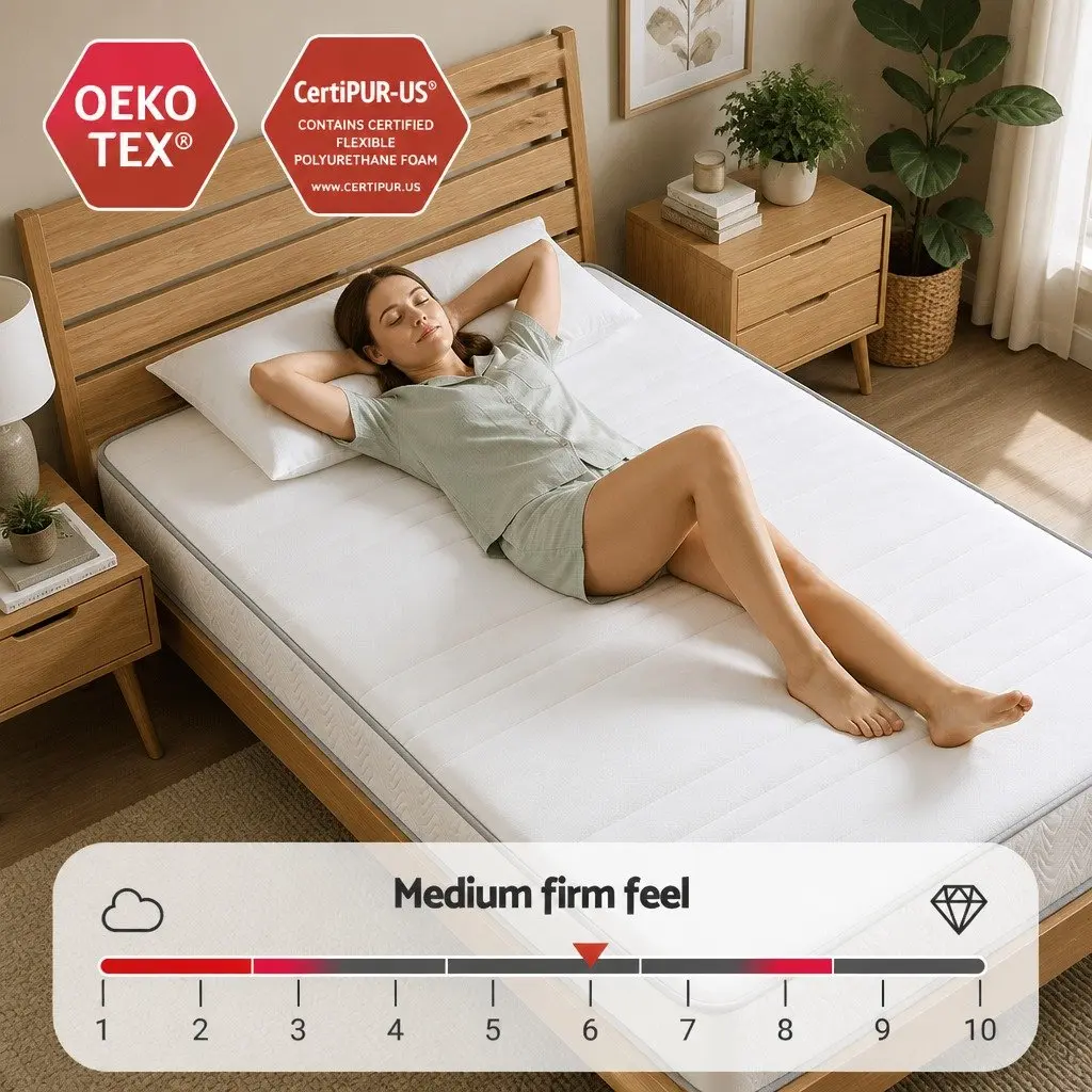 Single Mattress Medium Firm 90cm x 190cm Pocket Spring Egg-Crate Foam Tight Top White