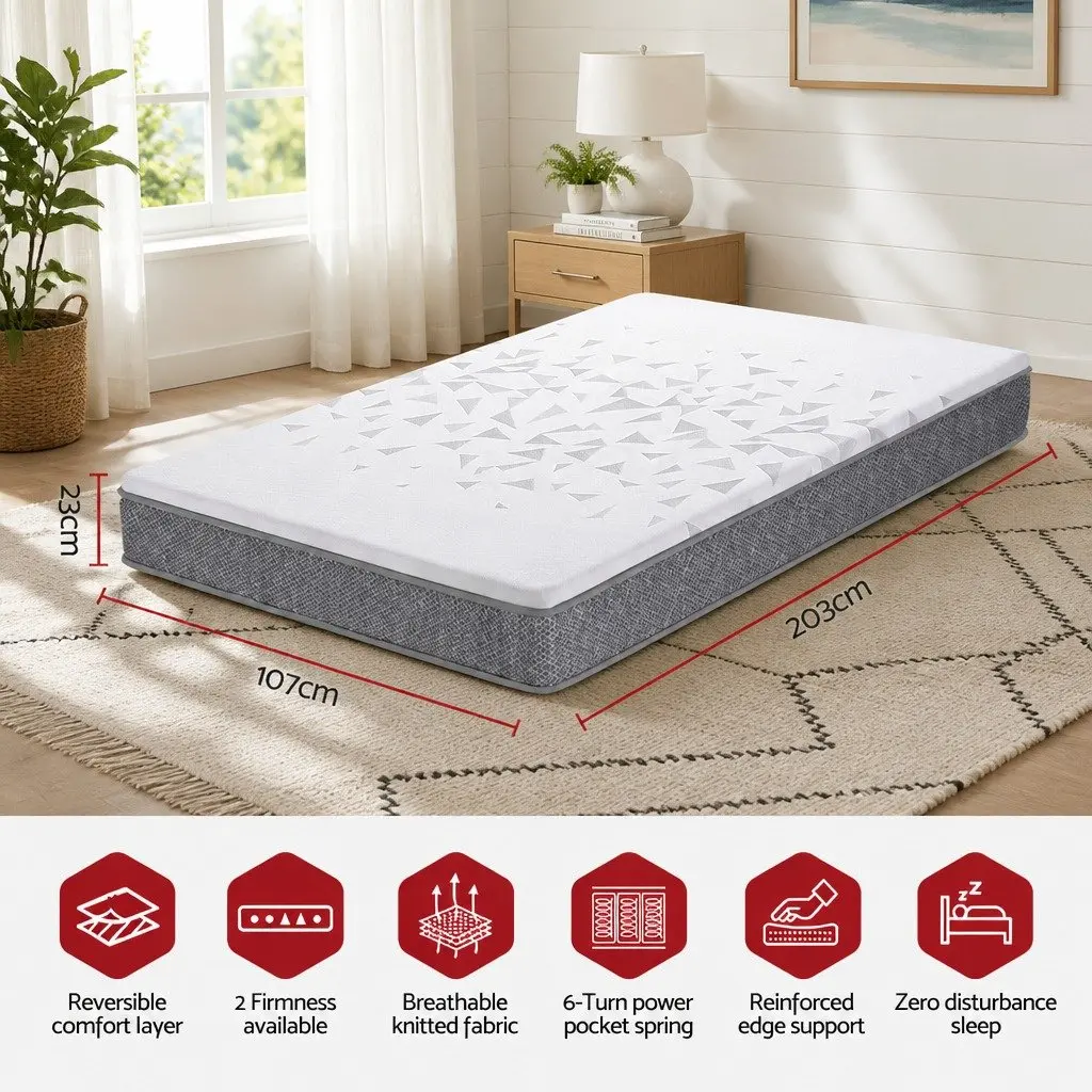 King Single Mattress 23cm Pocket Spring with Reversible Foam