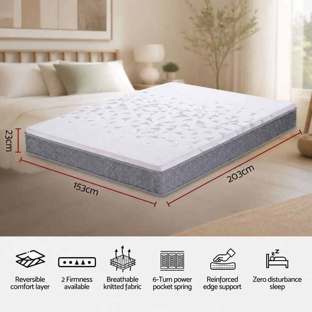 Queen Mattress 23cm Pocket Spring Reversible Foam Dual Firmness Medium Firm