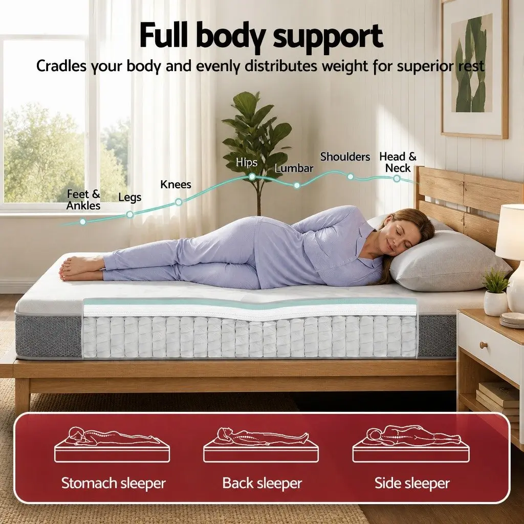 Queen Mattress 23cm Pocket Spring Reversible Foam Dual Firmness Medium Firm