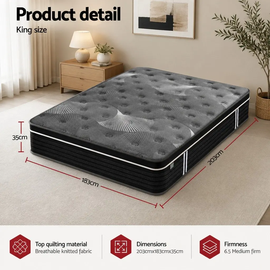 King Mattress 35cm Euro Top Medium Firm Pocket Spring Memory Foam Sleep Bed