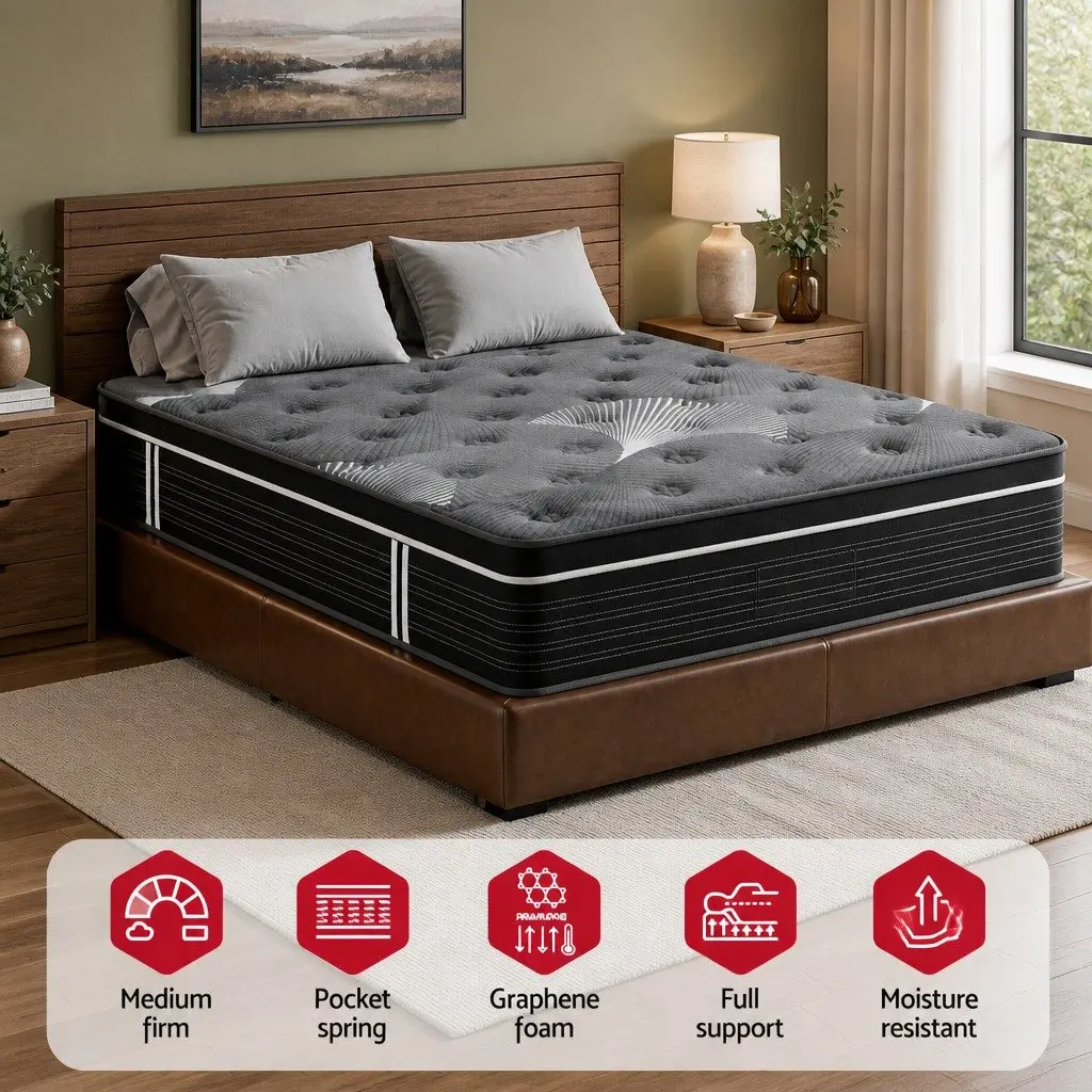 King Mattress 35cm Euro Top Medium Firm Pocket Spring Memory Foam Sleep Bed