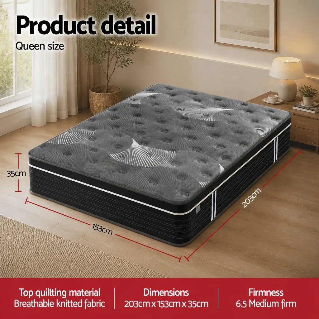 Queen Mattress 35cm Euro Top Medium Firm Pocket Spring Bed