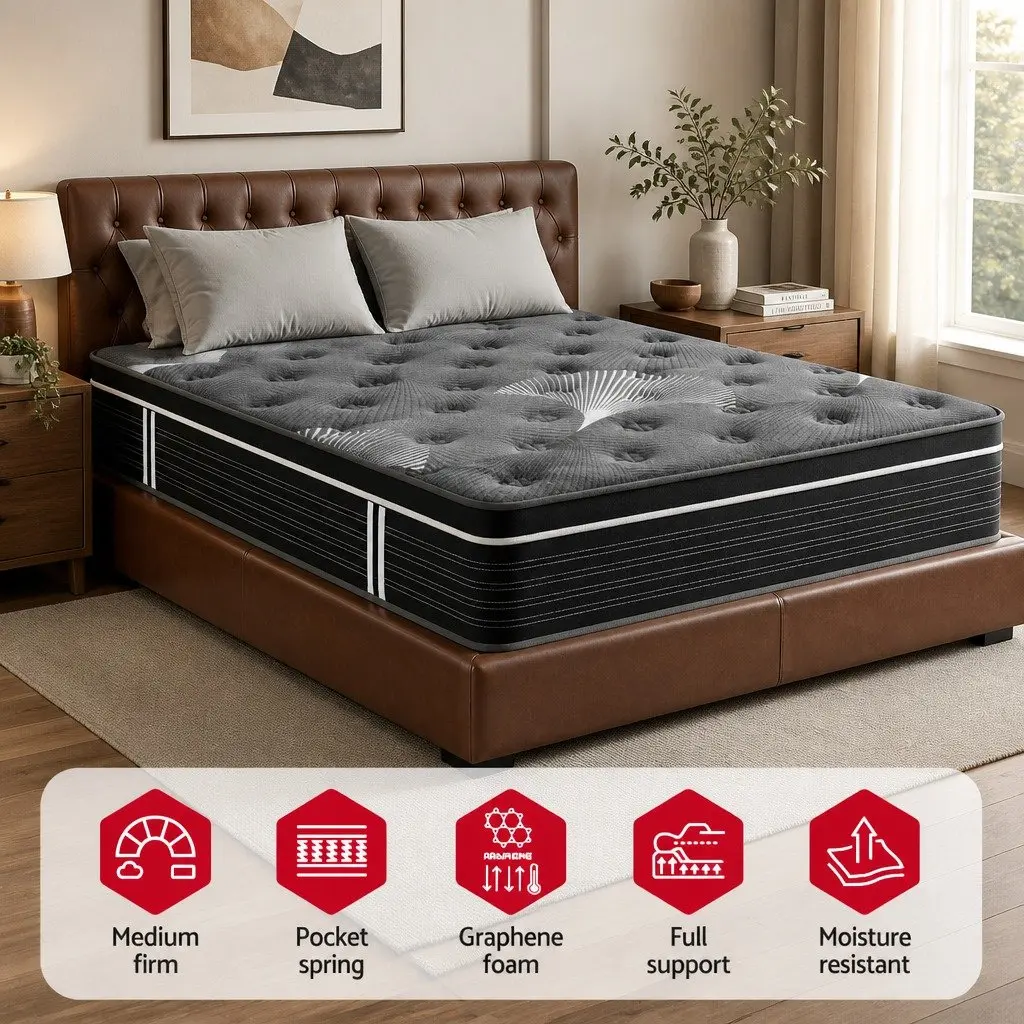 Queen Mattress 35cm Euro Top Medium Firm Pocket Spring Bed