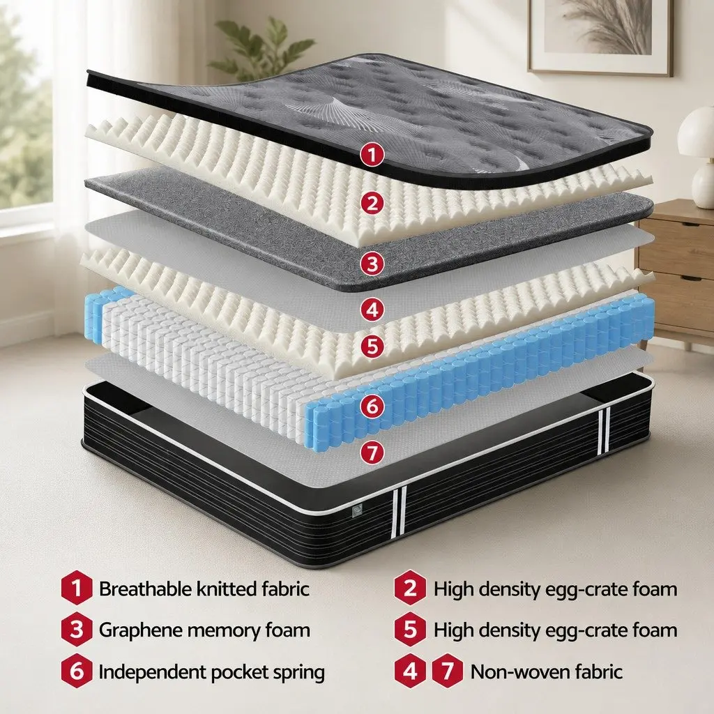Queen Mattress 35cm Euro Top Medium Firm Pocket Spring Bed