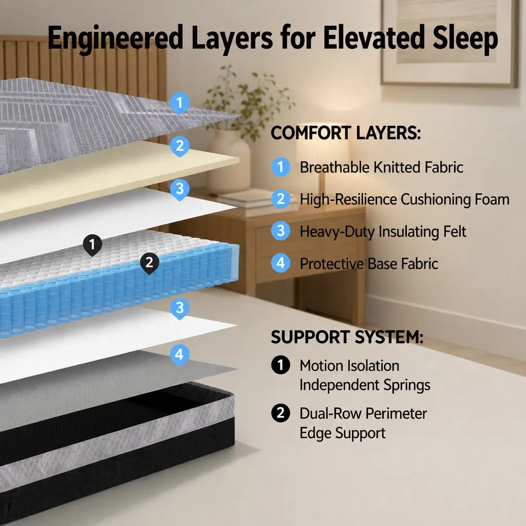 King Single Mattress Grey Firm Dual Edge Support 26cm Pocket Spring Breathable