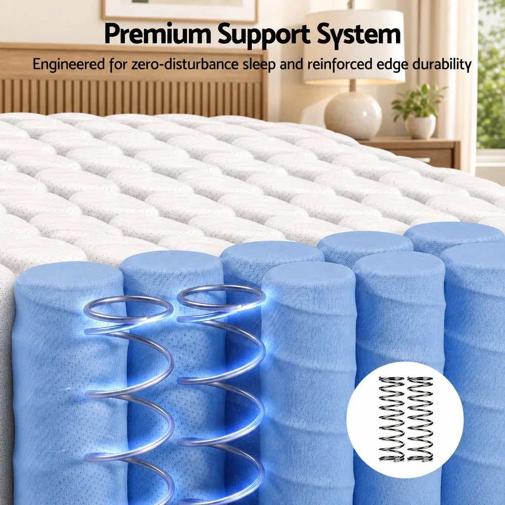 King Single Mattress Grey Firm Dual Edge Support 26cm Pocket Spring Breathable
