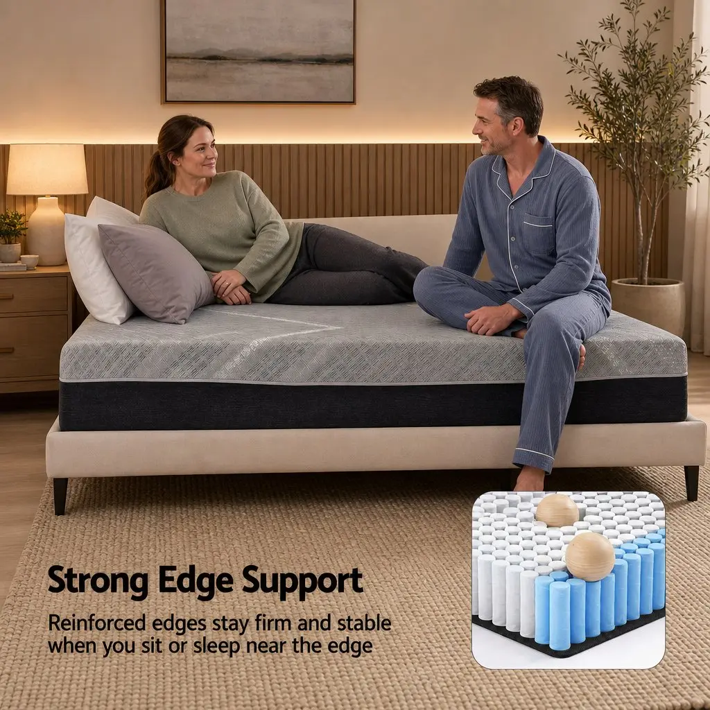King Single Mattress Grey Firm Dual Edge Support 26cm Pocket Spring Breathable