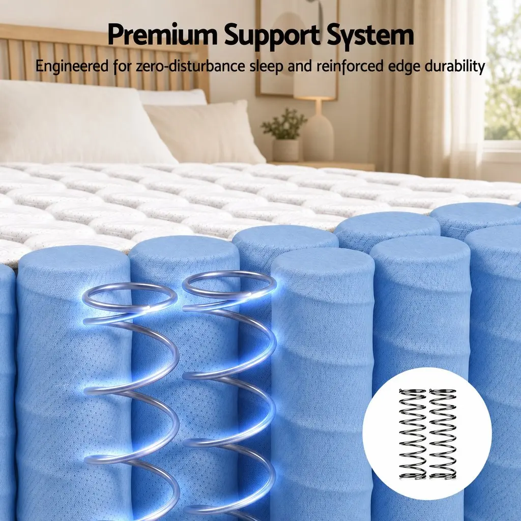 Double Mattress Grey Breathable Firm Support 26cm Pocket Spring Dual Edge Reinforcement