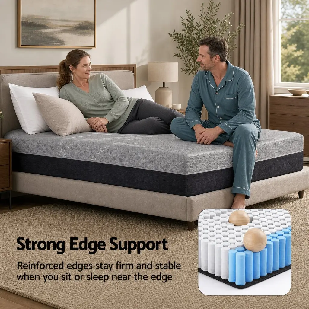 Double Mattress Grey Breathable Firm Support 26cm Pocket Spring Dual Edge Reinforcement