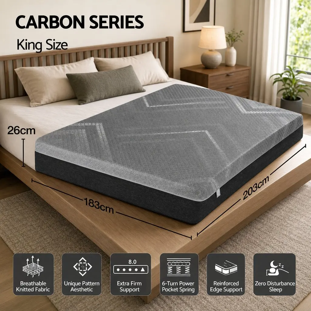 King Size Mattress Firm 26cm Pocket Spring Dark Grey