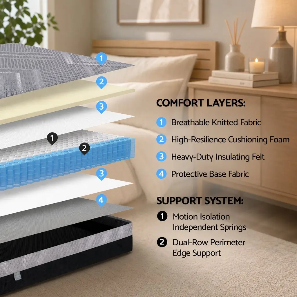 King Size Mattress Firm 26cm Pocket Spring Dark Grey
