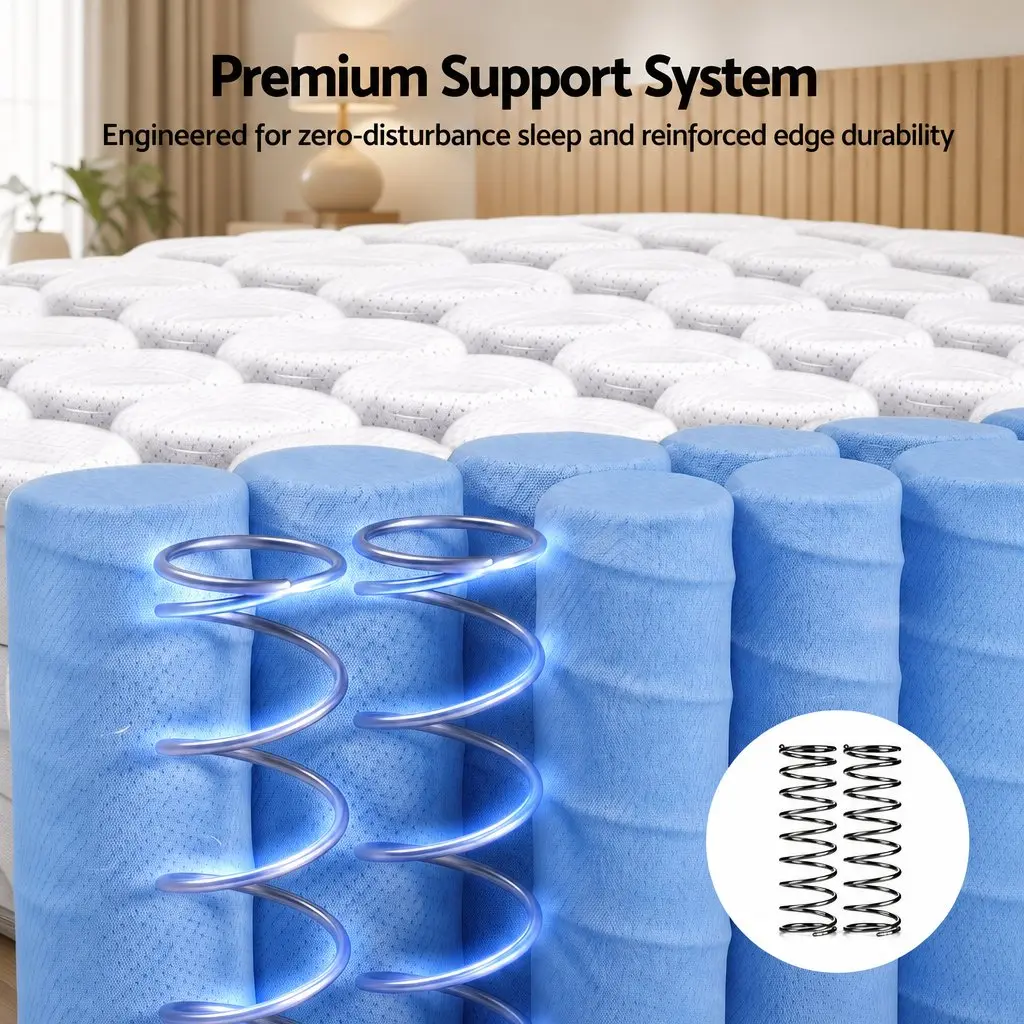 Queen Mattress Firm 26cm Pocket Spring Dual Edge Support Dark Grey Breathable