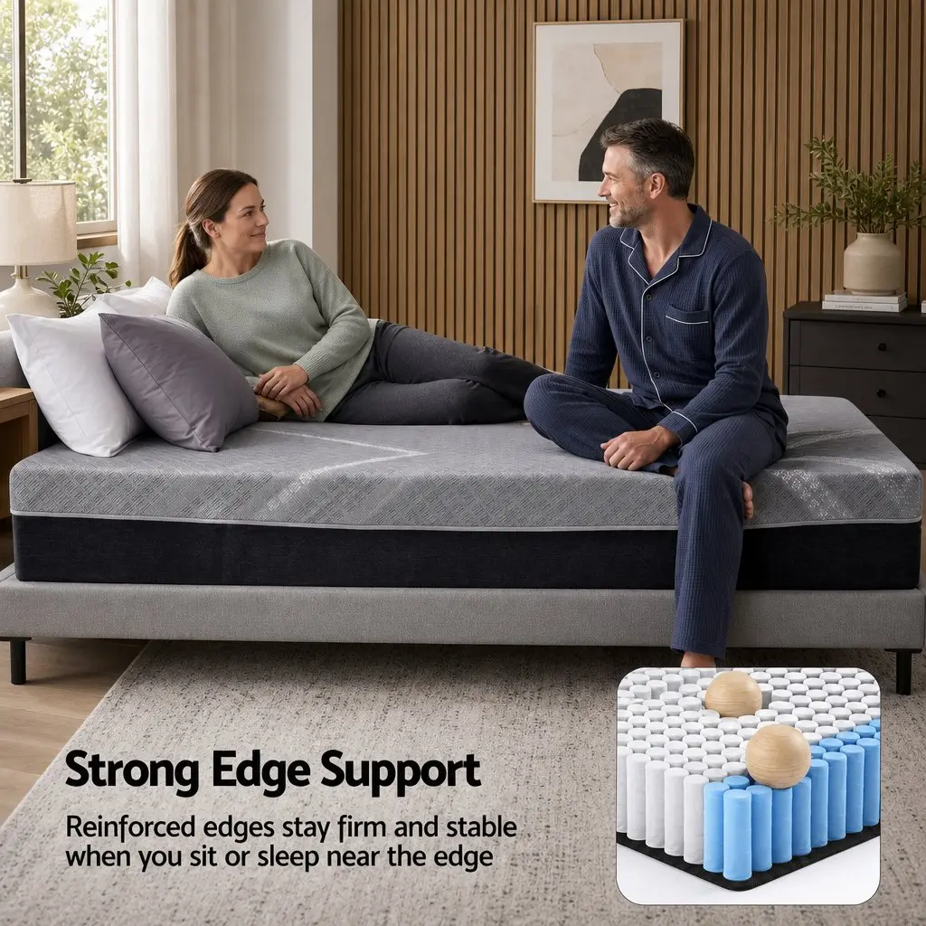 Queen Mattress Firm 26cm Pocket Spring Dual Edge Support Dark Grey Breathable