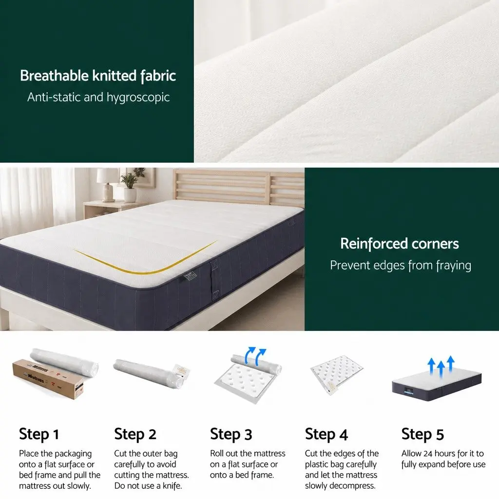King Single Mattress Breathable Knitted Fabric 20cm Firm Support Pocket Spring