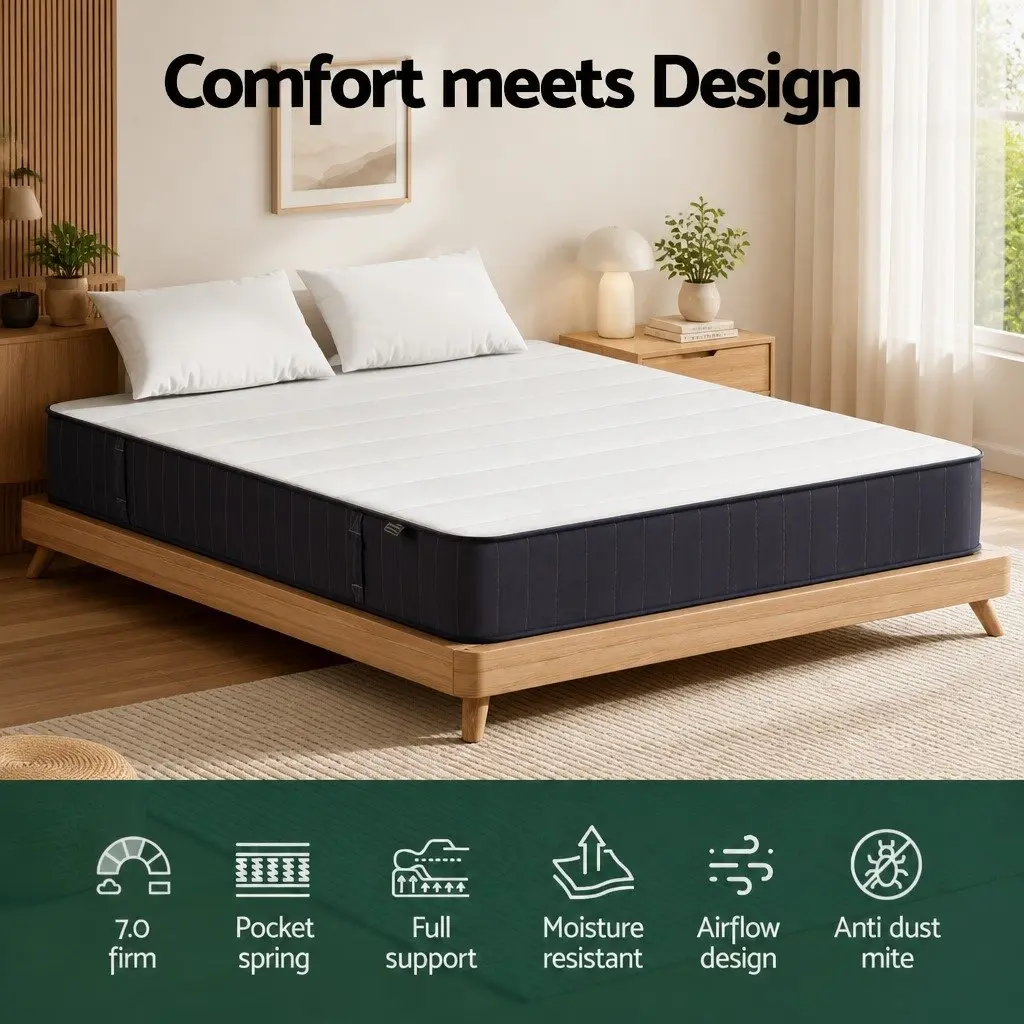Double Mattress with 20cm Pocket Springs in White and Grey