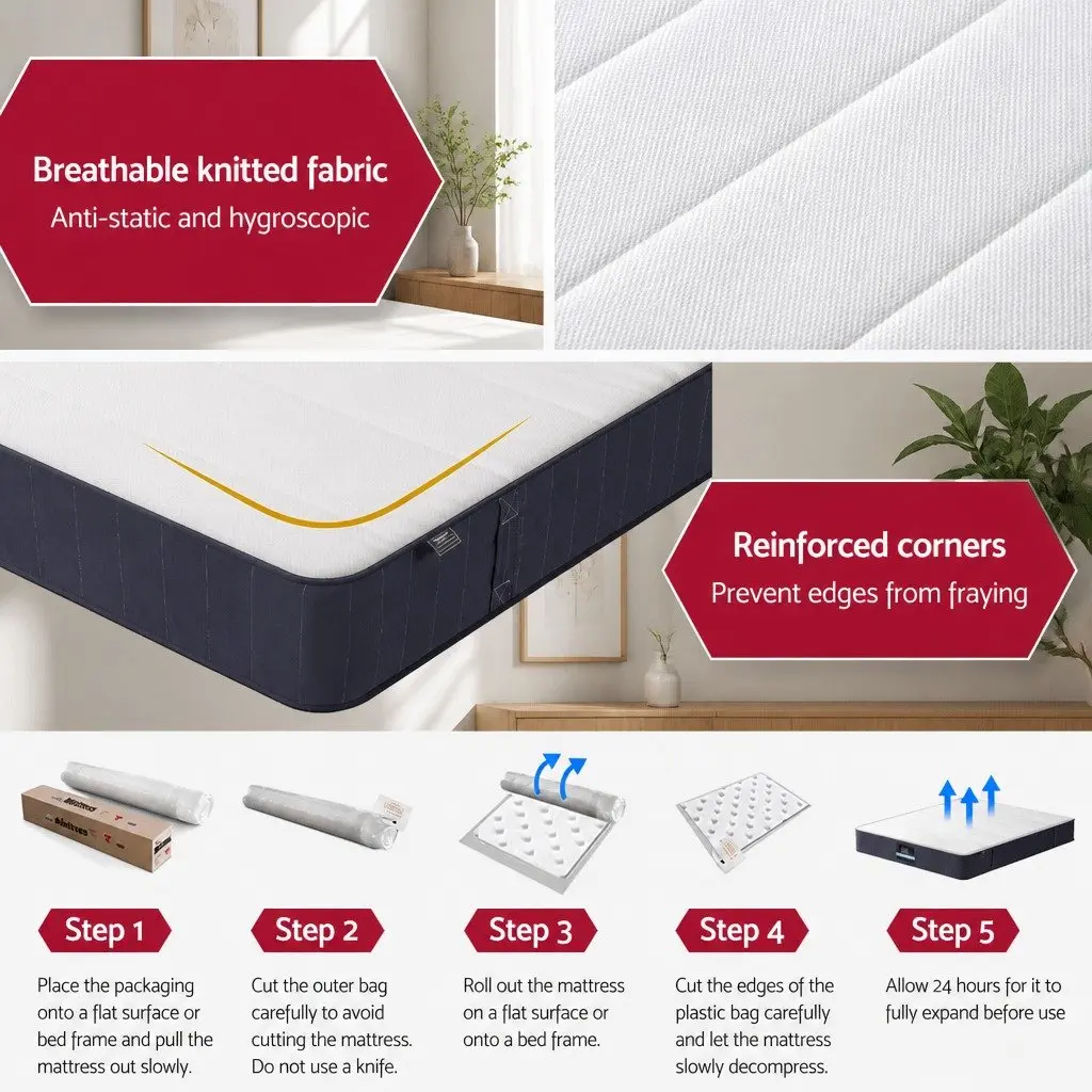 Double Mattress with 20cm Pocket Springs in White and Grey