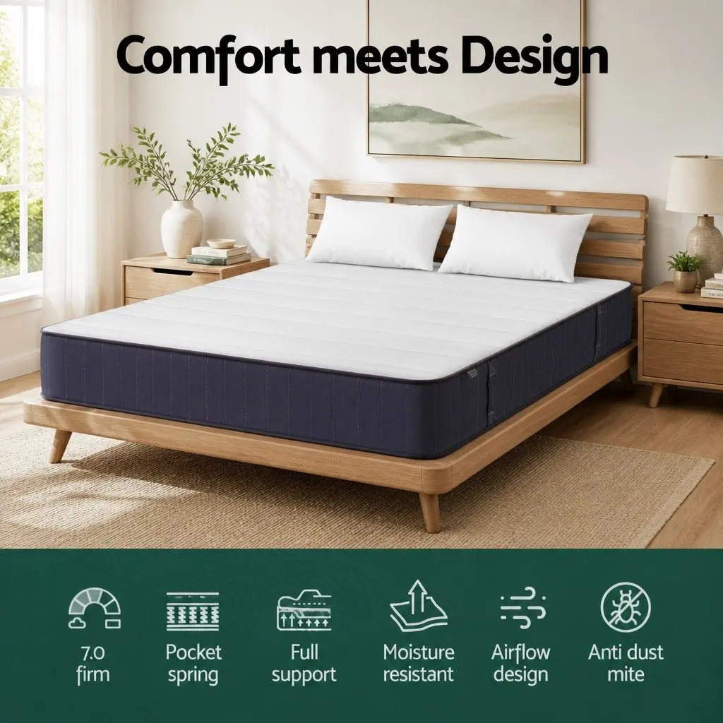 King Size Mattress Firm Support 20cm High Density Foam Pocket Spring Breathable Knitted Fabric