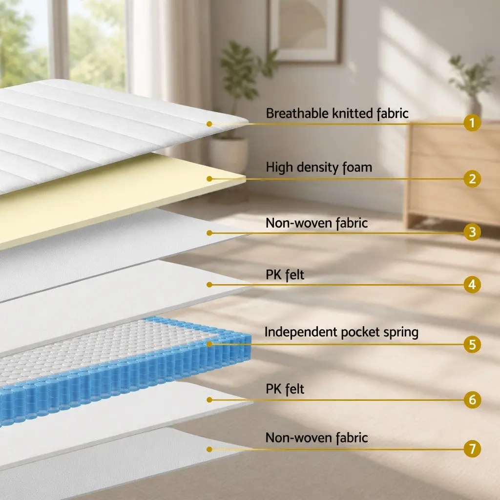 King Size Mattress Firm Support 20cm High Density Foam Pocket Spring Breathable Knitted Fabric