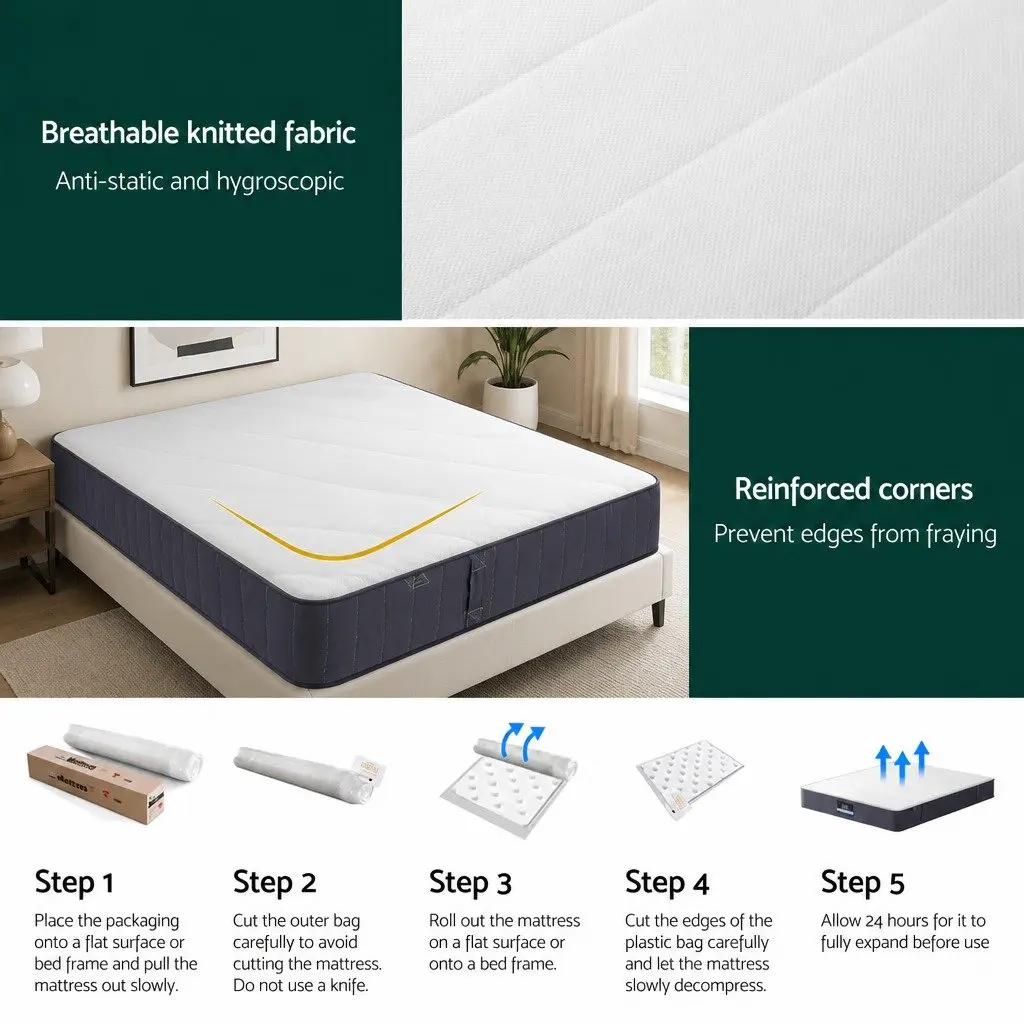 King Size Mattress Firm Support 20cm High Density Foam Pocket Spring Breathable Knitted Fabric