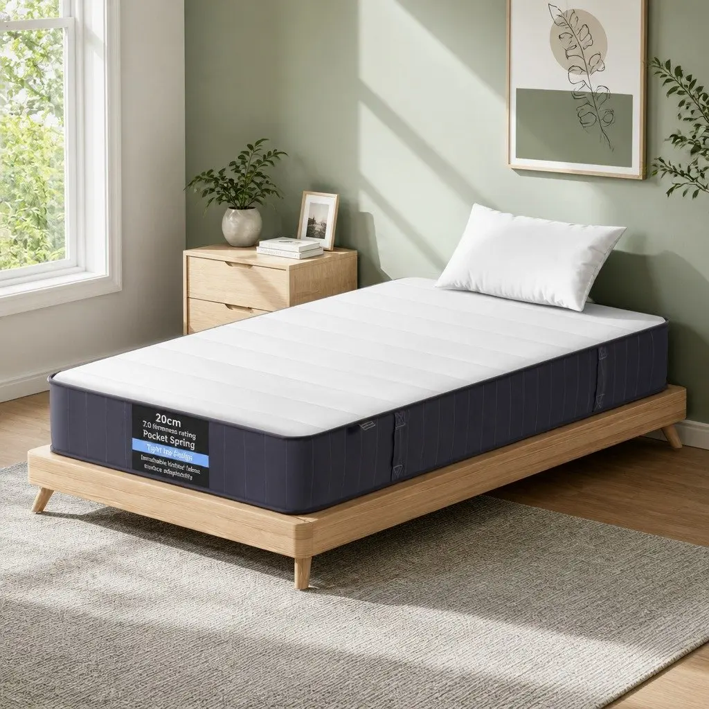 Single Mattress Tight Top 20cm Pocket Spring Firm Support Breathable Knitted
