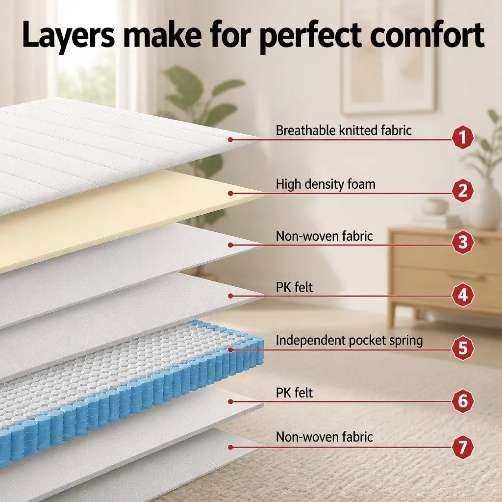 Single Mattress Tight Top 20cm Pocket Spring Firm Support Breathable Knitted