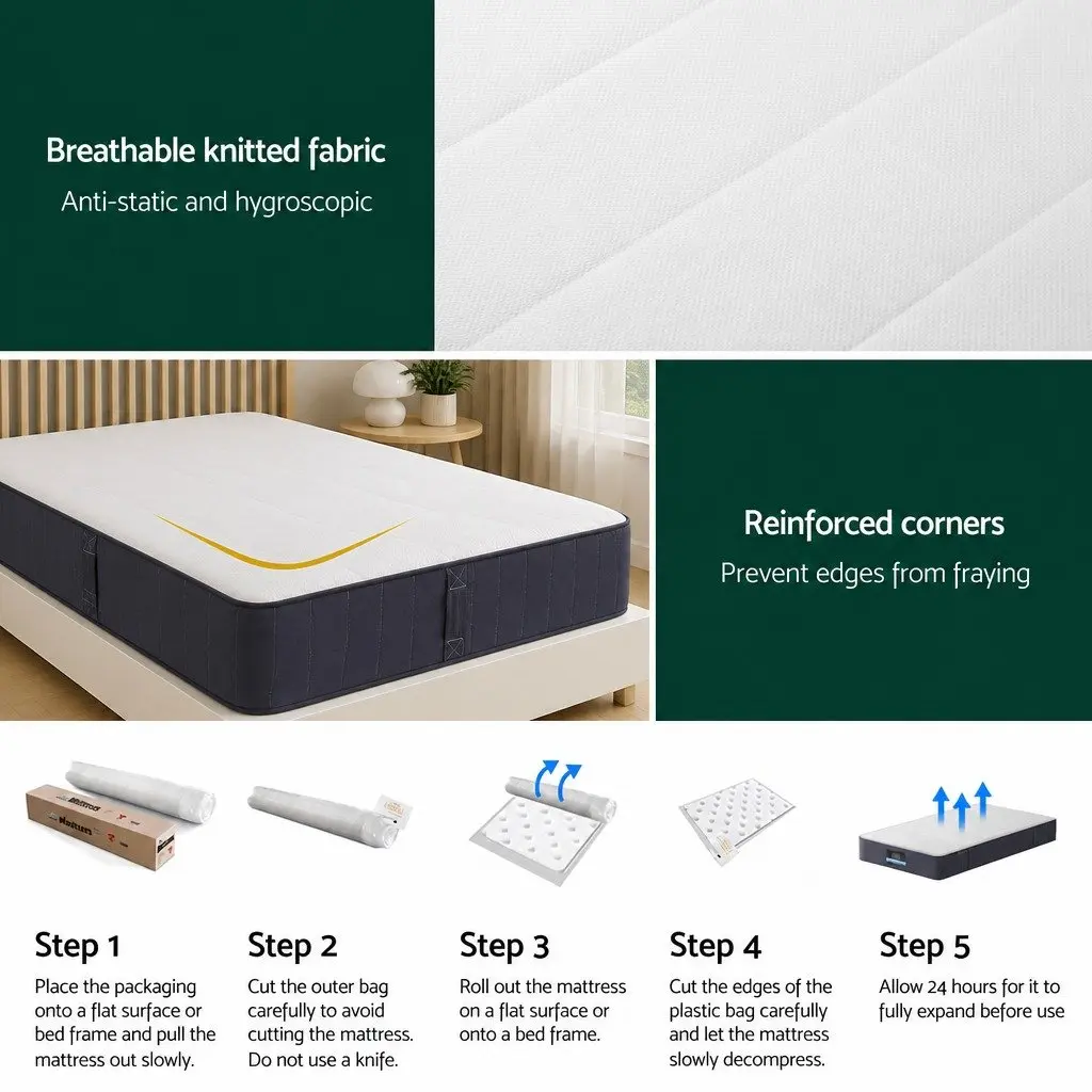 Single Mattress Tight Top 20cm Pocket Spring Firm Support Breathable Knitted
