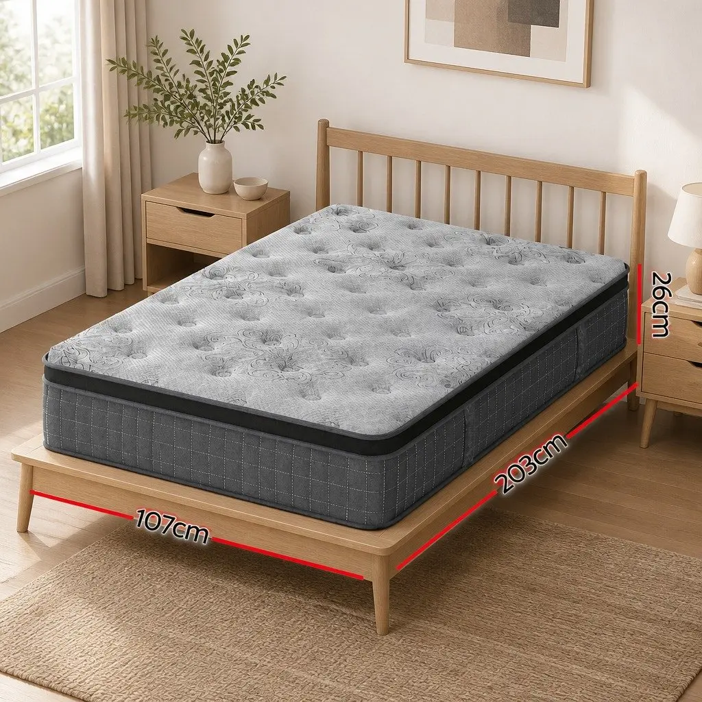 King Single Mattress Euro Top 26cm Natural Latex Foam Medium Firm Pocket Spring Support