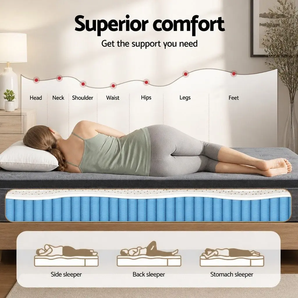 King Single Mattress Euro Top 26cm Natural Latex Foam Medium Firm Pocket Spring Support