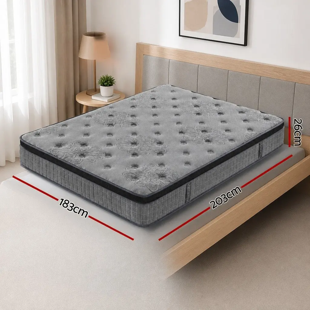 King Size Mattress 26cm Euro Top Latex Foam Pocket Spring