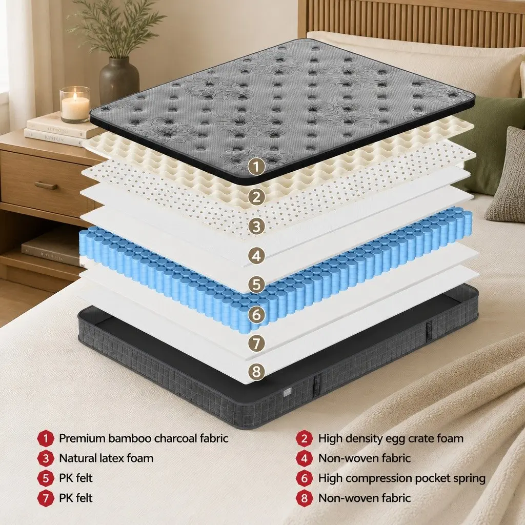 King Size Mattress 26cm Euro Top Latex Foam Pocket Spring