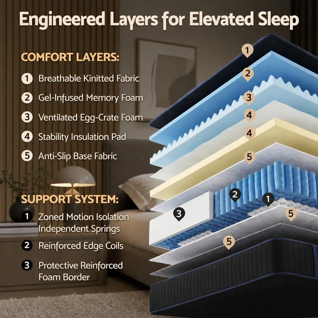 King Single Hybrid Mattress Cooling Gel Memory Foam Pocket Spring 34cm