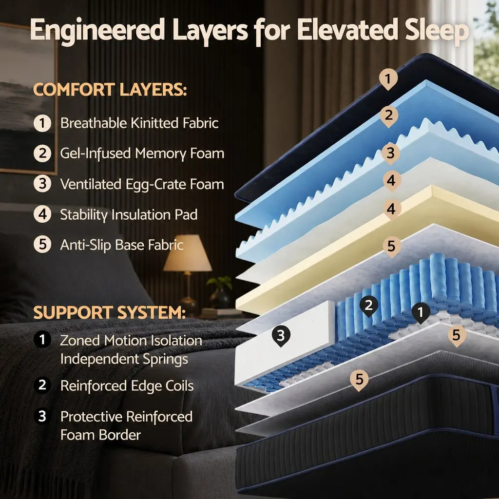 Single Mattress Hybrid 34cm Cooling Gel Memory Foam Pocket Spring Medium Firm