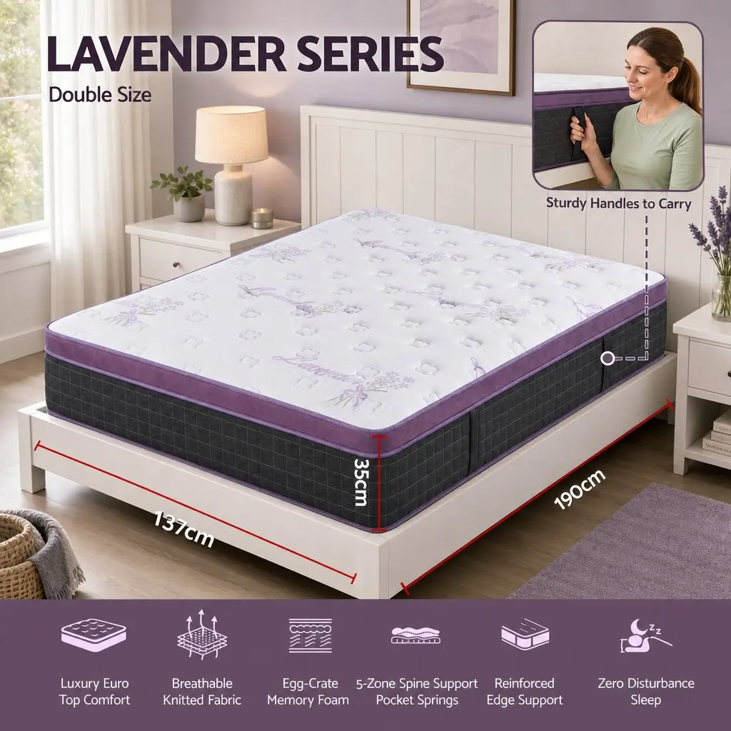Double Mattress Euro Top Firm 35cm Pocket Spring Breathable Comfort