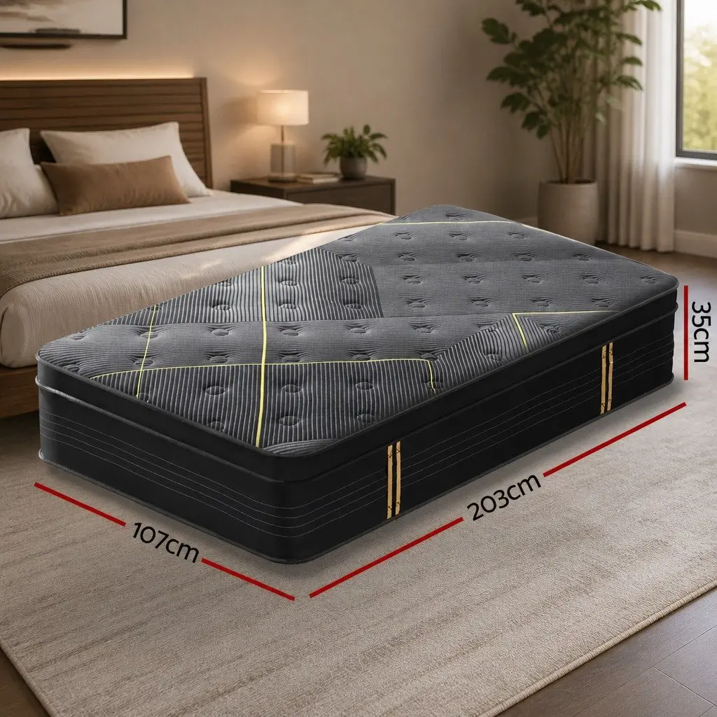 King Single Mattress 35cm Hybrid Pocket Spring Charcoal Foam