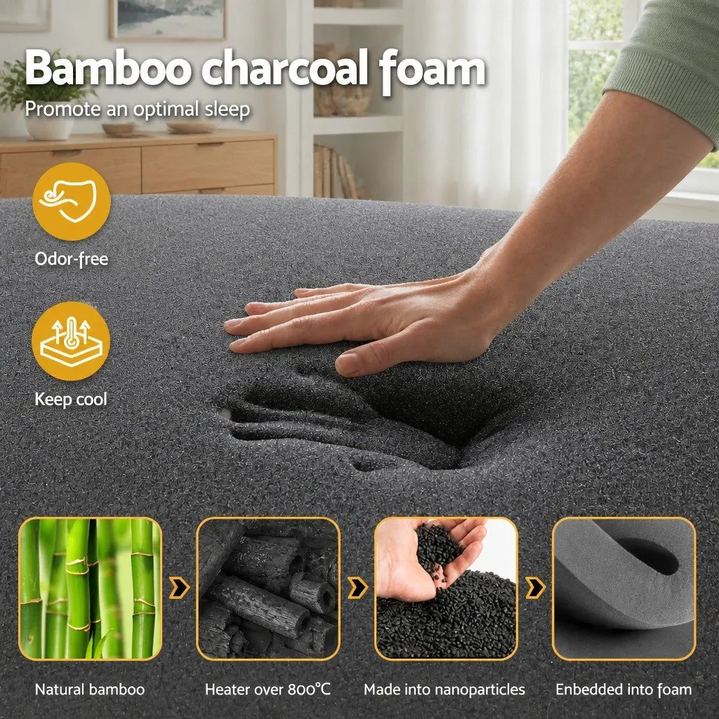King Single Mattress 35cm Hybrid Pocket Spring Charcoal Foam