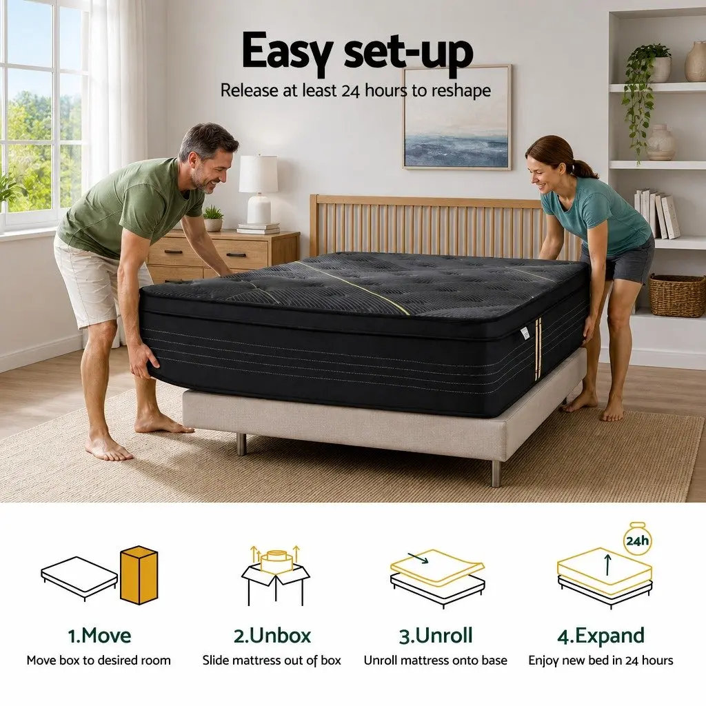 King Single Mattress 35cm Hybrid Pocket Spring Charcoal Foam