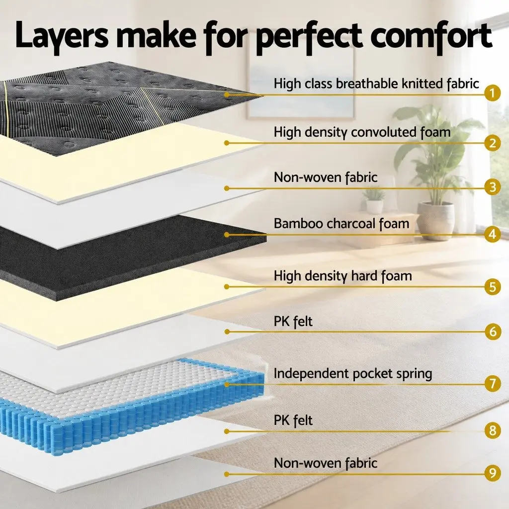 Hybrid Double Mattress 35cm with Bamboo Charcoal Foam