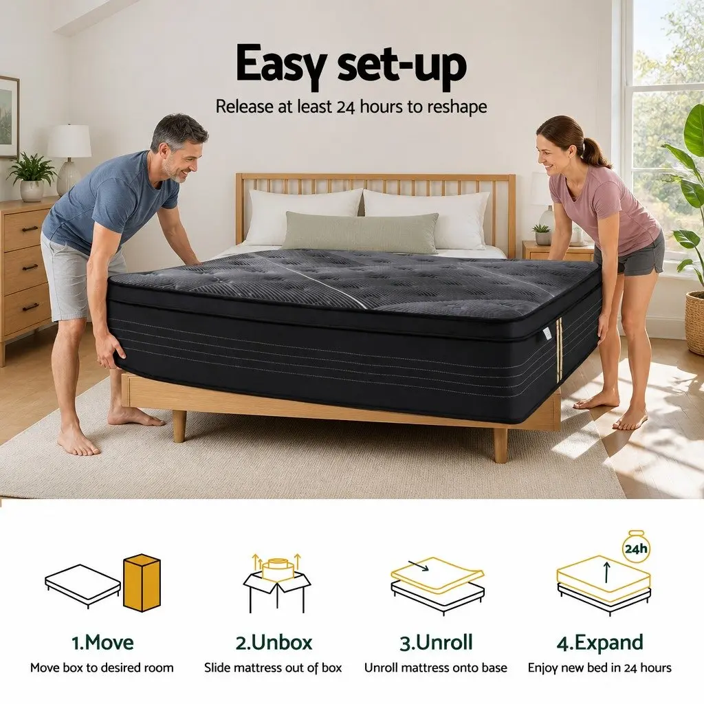 Queen Mattress 35cm Hybrid Pocket Spring Foam Black