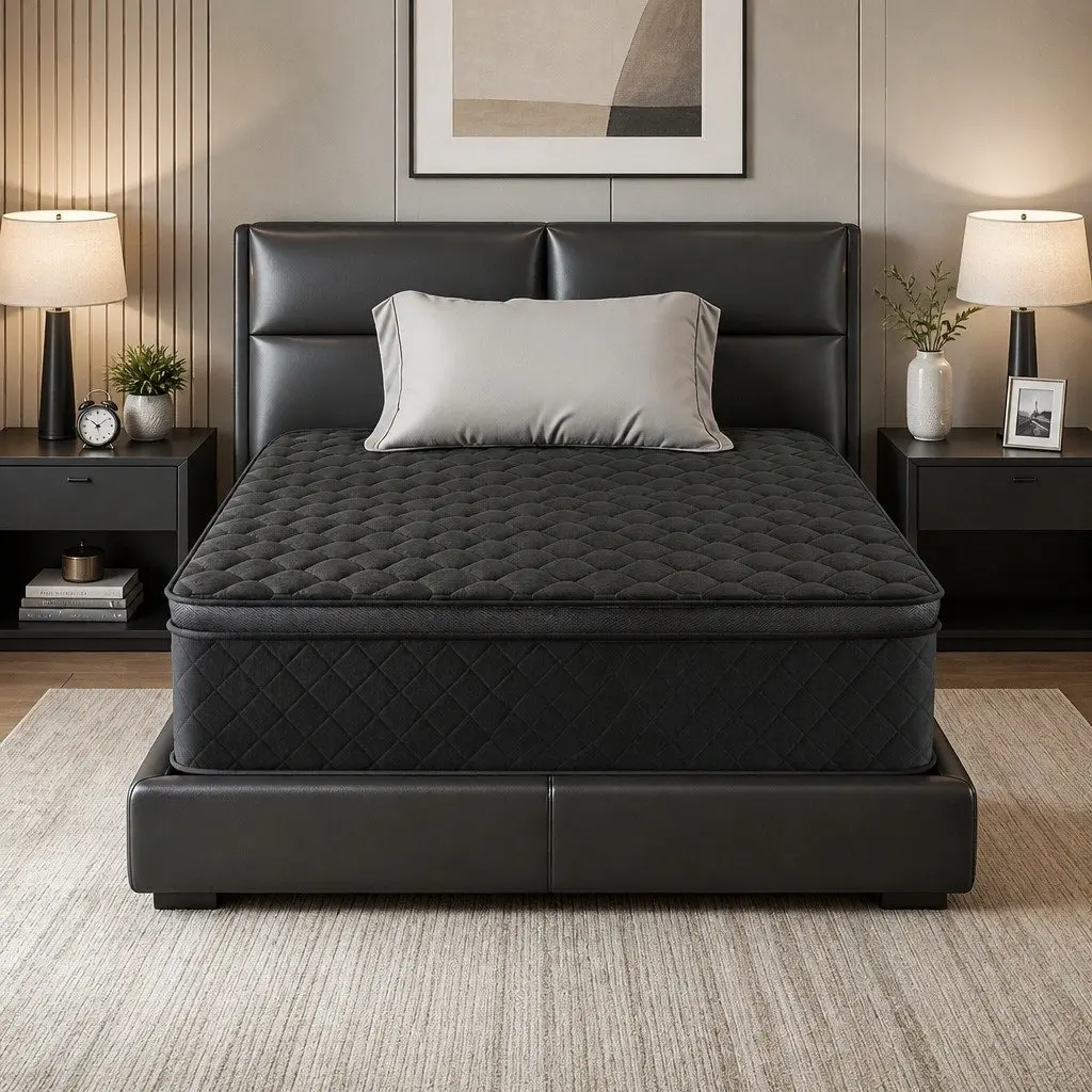 King Single Mattress 34cm Euro Top 5-Zone Pocket Spring Black Medium Firm