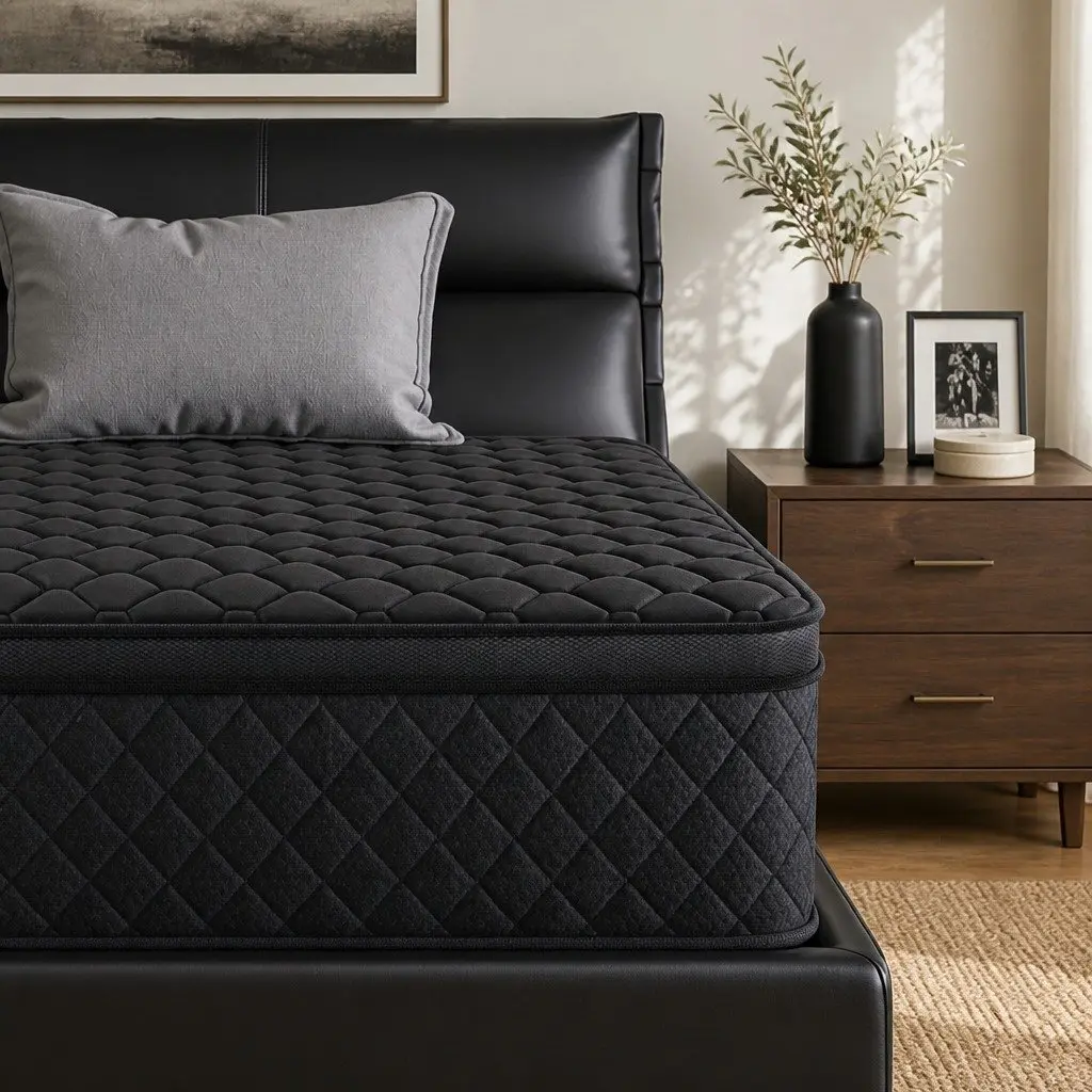 King Single Mattress 34cm Euro Top 5-Zone Pocket Spring Black Medium Firm