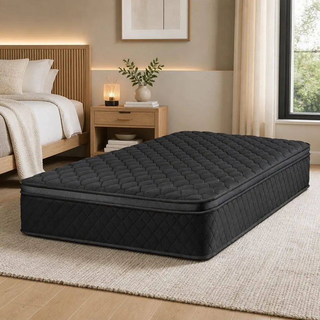 King Single Mattress 34cm Euro Top 5-Zone Pocket Spring Black Medium Firm