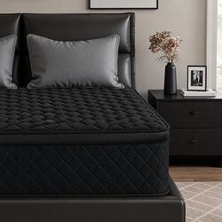 King Size Mattress 34cm Euro Top 5-Zone Pocket Spring Medium Firm Black Bed