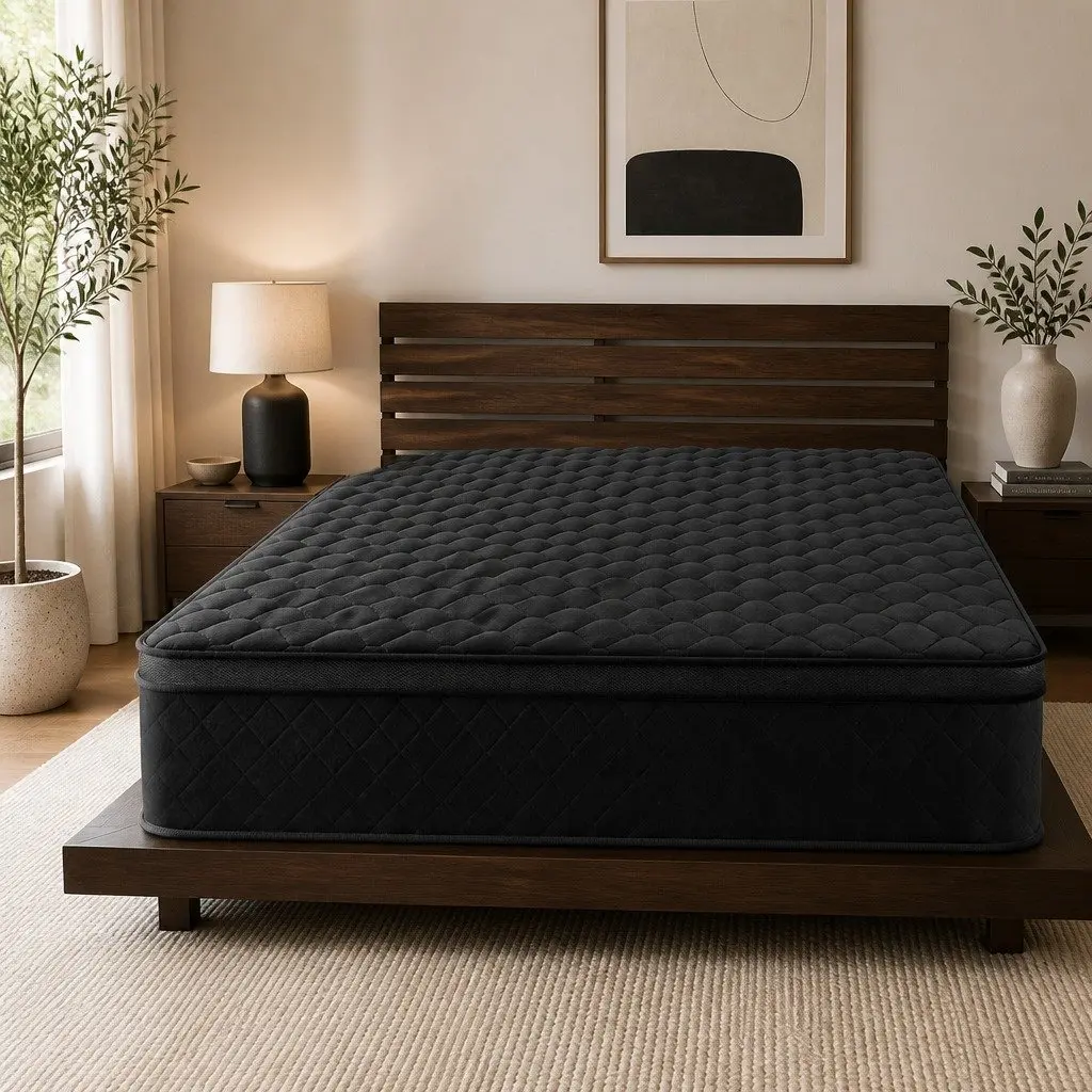 King Size Mattress Black Euro Top 34cm Medium Firm 5-Zone Pocket Spring