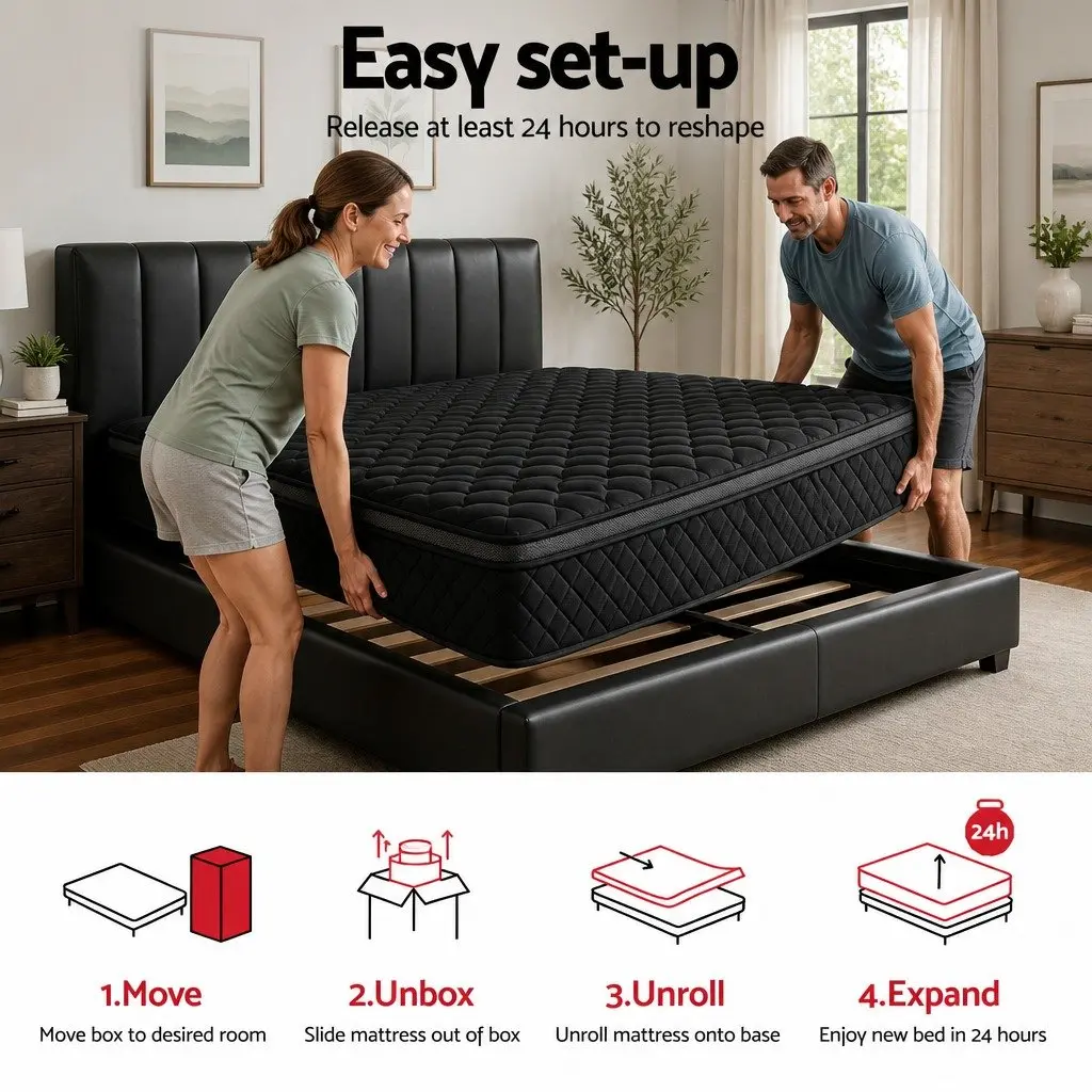 King Size Mattress Black Euro Top 34cm Medium Firm 5-Zone Pocket Spring